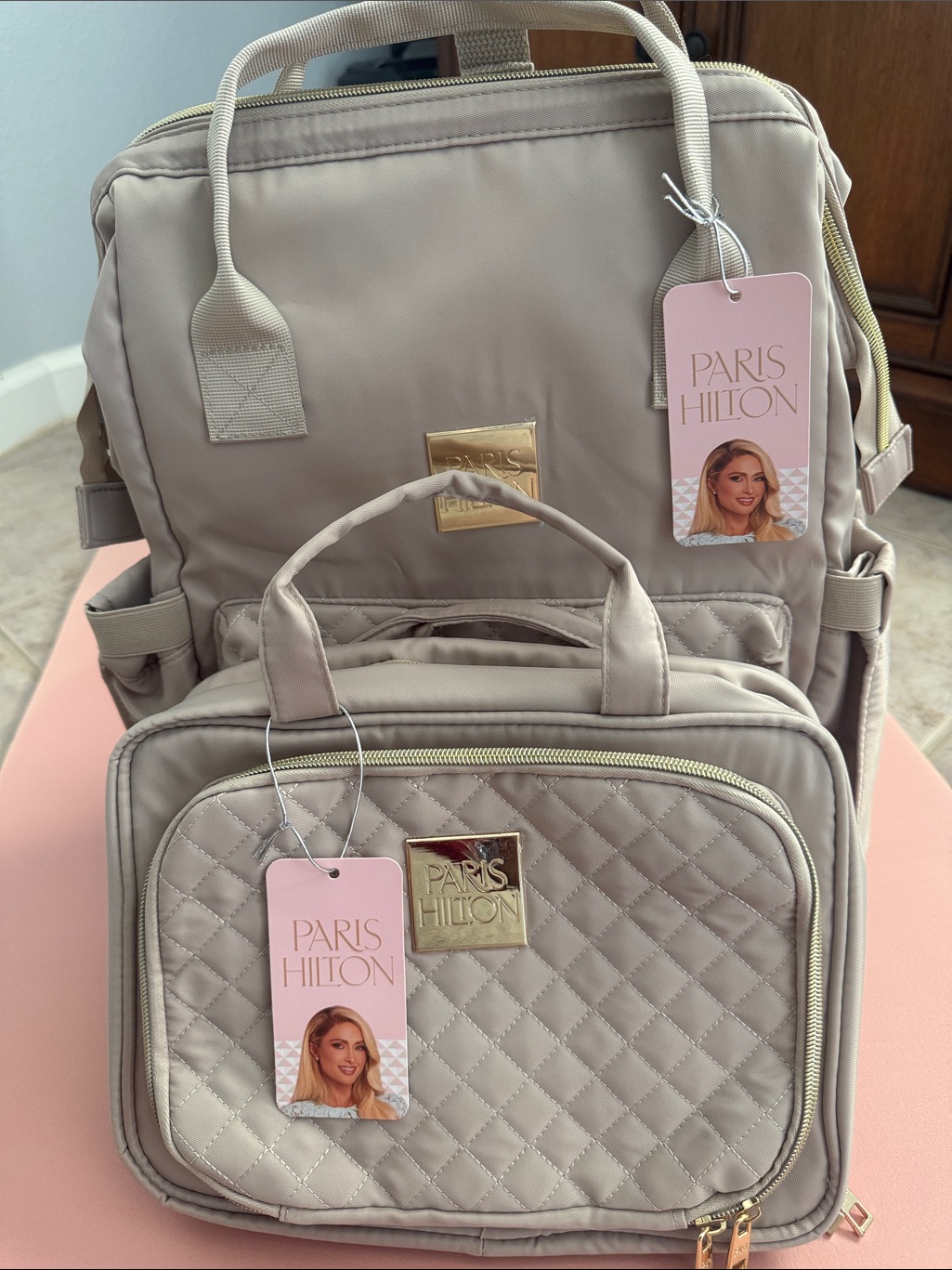 Paris Hilton Quilted Hanging Travel Toiletry Bag And Travel Lap Top Bag